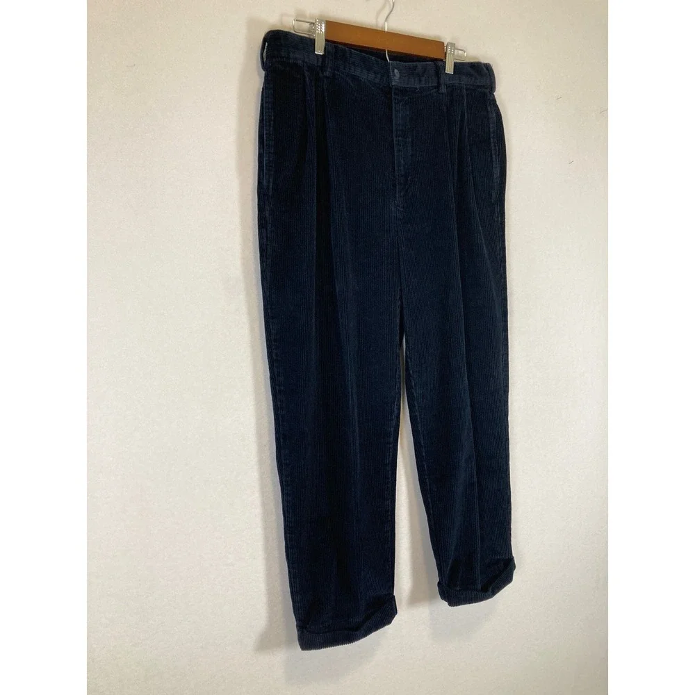 Dark Academia Jos A Bank Women‎ 34 Navy Blue Pleated Corduroy Tapered Pants